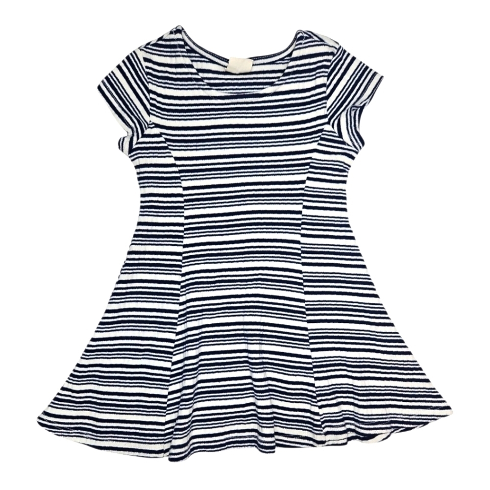 Zara Girls Striped Navy & Cream Flare Dress Cap Sleeve Size 5